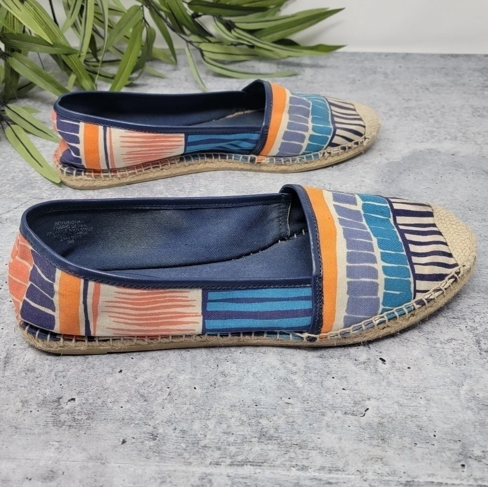 Bandolino Blue Orange Rectangle Print Espadrille Flats Size 9